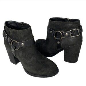 Ash Falcon Harness Moto Ankle Boots Black Brushed Leather Chunky Heels 38 8